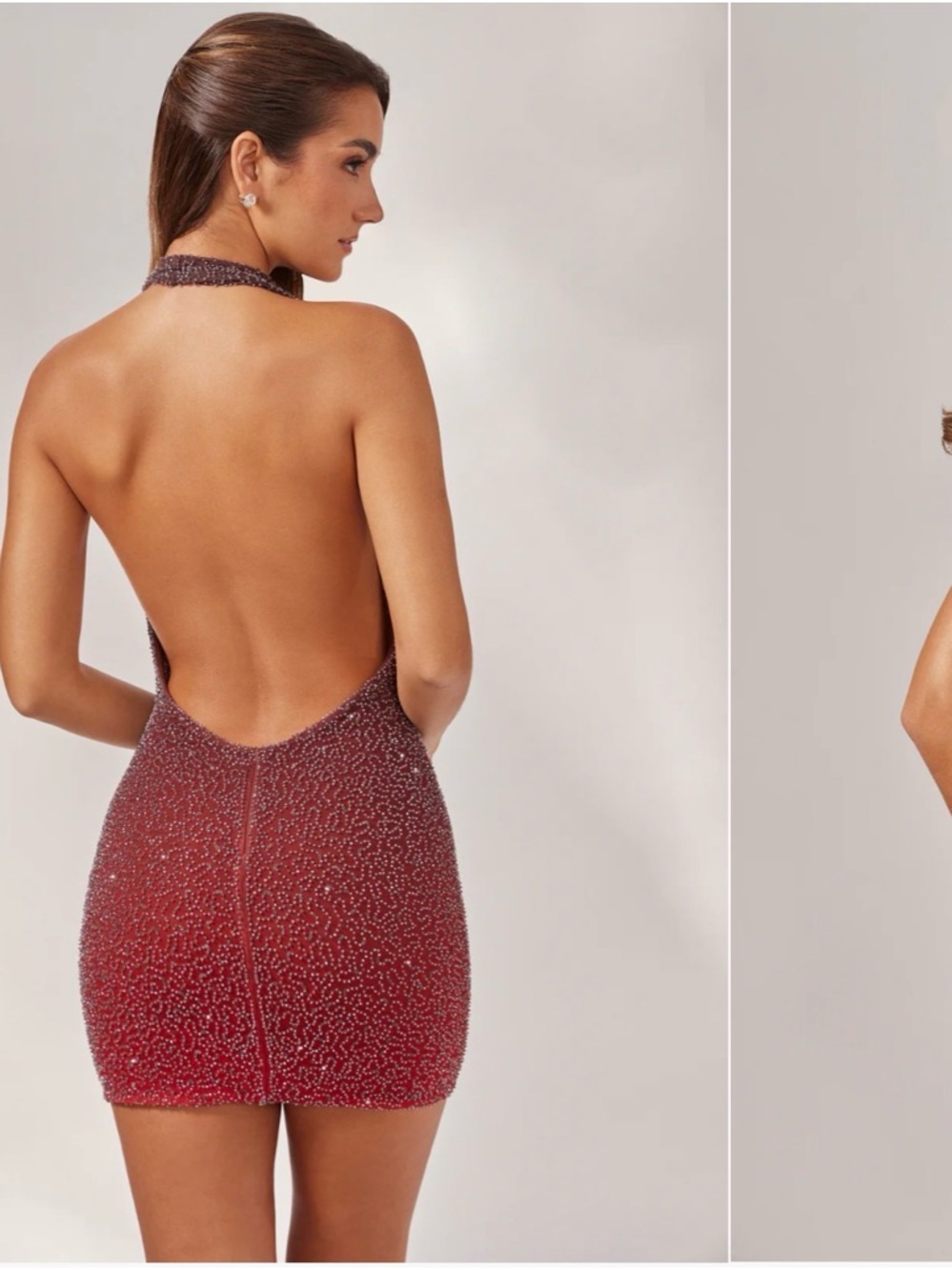 Oh Polly AMUR Ombre Sequin Cowl Neck Mini Dress - Red to Brown - Picture 2 of 7